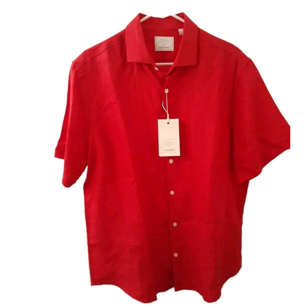 Baird McNutt Murano 100% Linen Short Sleeve Button Down Red Shirt Men's L Nwt